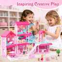 Toylink Pink Doll House for Girls, 3-Story Villa Playset with Light, 3 Dolls, Pool & Slide, Dollhouse Furniture and Accessories, Pretend Play Toddler Toys Birthday Gifts for Kids 3 4 5 6 7 8, 1:12