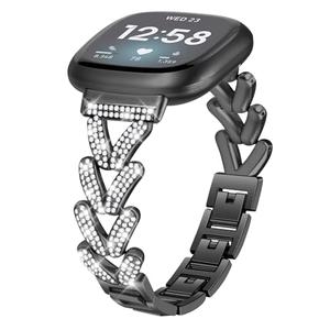 Alociaga Diamond Encrusted Metal Band Compatible With Fitbit Versa 4/Versa 3/Fitbit Sense 2/Sense Band Smart Watch, Bling V-Shape Rhinestone Metal Watch Strap for Women, Black