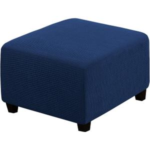 H.VERSAILTEX Square Ottoman Covers Ottoman Slipcovers Folding Storage Stool Furniture Protector Form Fit with Elastic Bottom, Stretch High Spandex Small Checks Jacquard Fabric(Medium,Navy)