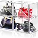 DILIBRA 4 Packs Clear Plastic Handbag Storage Organizer for Closet, Acrylic Display Box for Handbag, Stackable Storage Boxes Bag Organizer with Magnetic Door for Purse Clutch Wallet Book Toys
