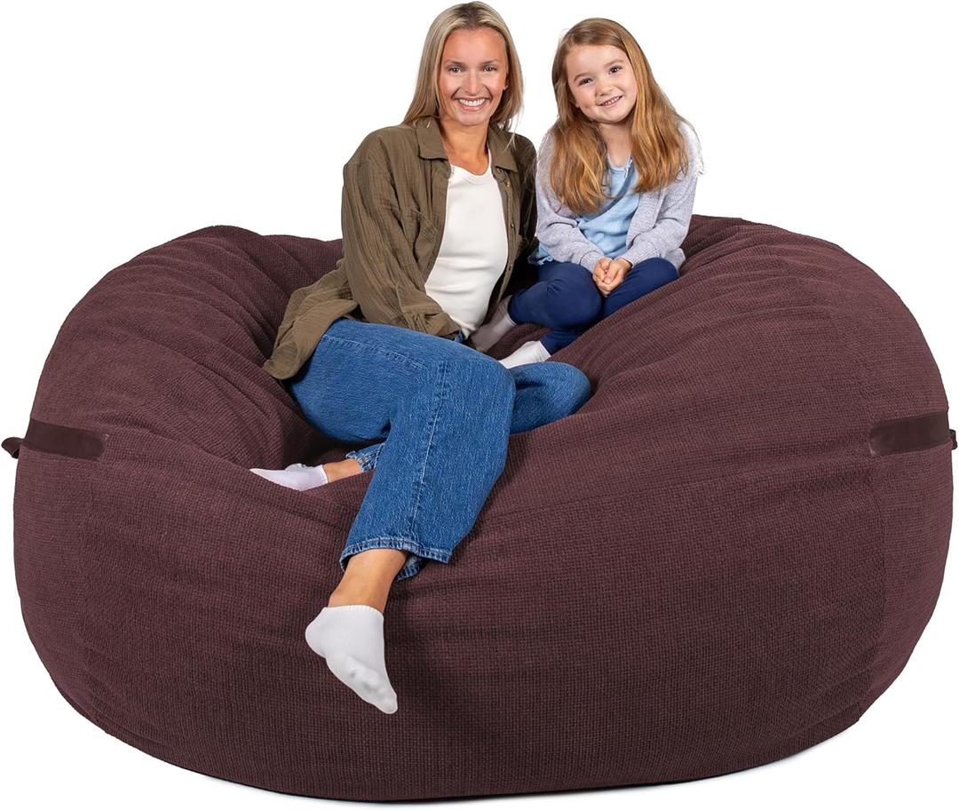 Big Joe Fuf 7Ft Giant Foam Bean Bag Chair, Oversized Couch with Removable Cover for Kids, Teens, Adults, Merlot Cloudweave, 7 Foot