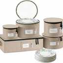 China Storage Hard Shell Containers 5-Piece Set Moving Boxes for Dinnerware, Glasses, Plates, Mugs and Saucers Sturdy Dish Organizer with Dividers for Seasonal Storage - Service for 12 - Brown
