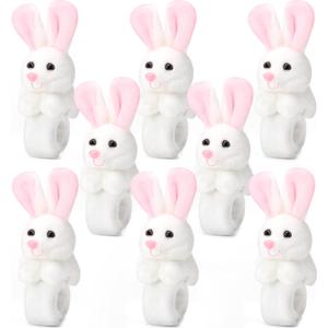 Lenwen 8 Pcs Rabbit Stuffed Animals Slap Bracelets for Kids Plush Animal Slap Snap Bracelets Bulk Rabbit Wrist Bands Adopt an Animal Party Favors Back to School Gifts for Boys Girls