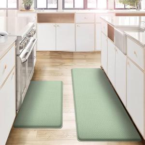 AUTODECO Kitchen Mats and Rugs Set of 2 - Cushioned Anti-Fatigue Kitchen Rug for Floor Washable 17"x29" +17"x59", Light Green