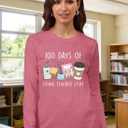 100 Days of School Shirt Teacher School Days Long Sleeve Shirts Funny 100 Days Celebration Tee Tops (Pink, L)