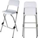 Folding Bar Stool Tall Portable Foldable Metal Frame Barstool with Backrest and Footrest, Seat Height 28.94 inches, Weight Capacity 220 lbs,2 Pcs,White