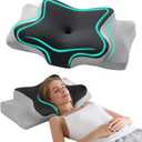 Hansleep 4.7/5.5" H Adjustable Cervical Pillow for Neck Pain, Ergonomic Memory Foam Neck Pillow for Sleeping with Pillowcase, Orthopedic Contour Neck Pillow for Side Back Stomach Sleeper, Grey