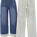 EMMIOL Fleece Lined Jeans Women Baggy, Wide Leg Denim Pants Winter Warm Loose Fit Flannel Lining Y2K Boyfriend Womens (Small, Blue)