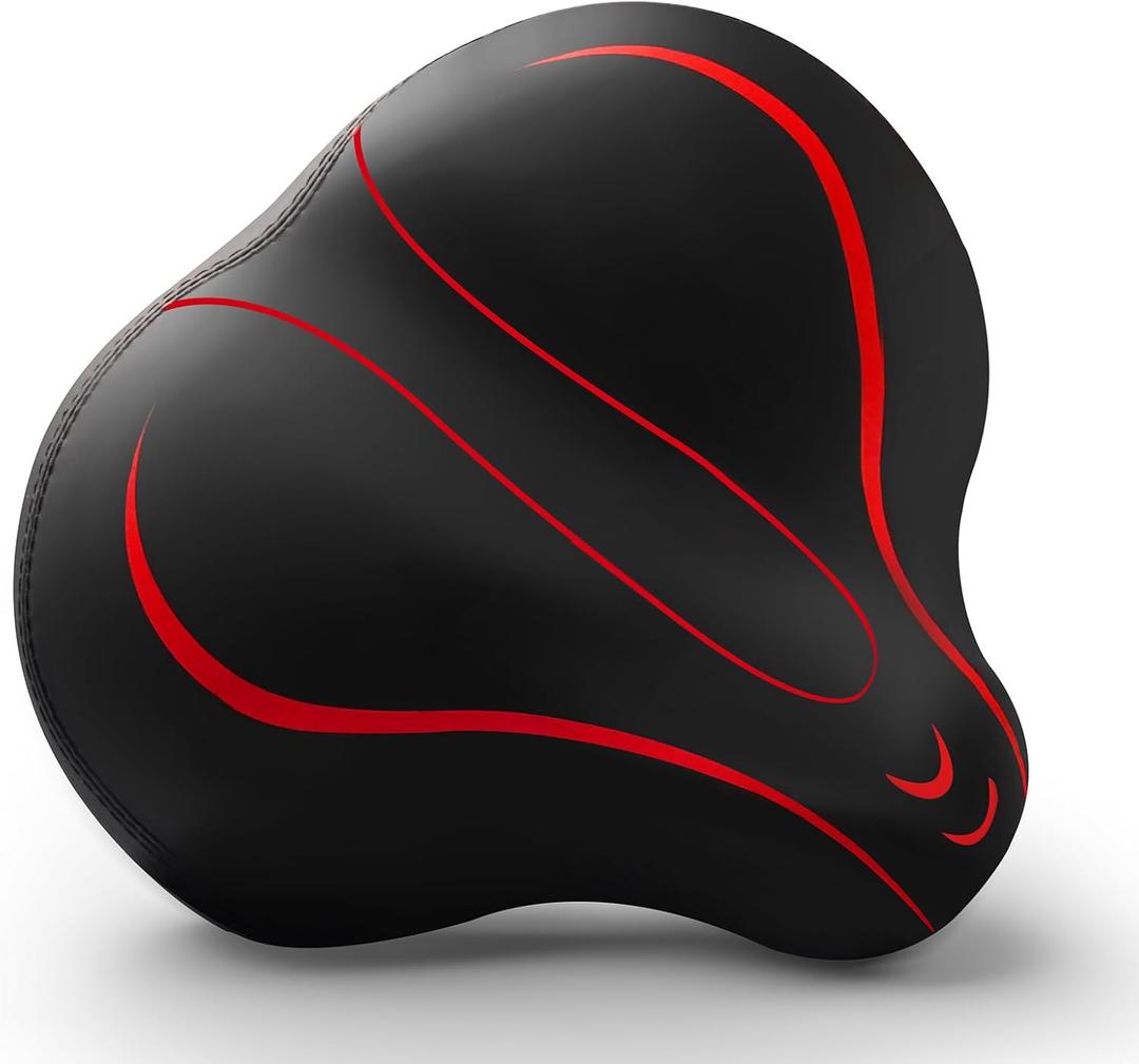 Xmifer Oversized Bike Seat, Comfortable Bike Seat - Universal Replacement Bicycle Saddle - Waterproof Leather Bicycle Seat with Extra Padded Memory Foam - Bicycle Seat for Men/Women (Noseless-Red)