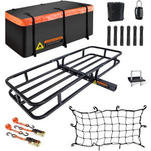 Hitch Mount Cargo Carrier Rack Basket 53"*19"*5"+Waterproof Bag 9 Cu.Ft. | Cargo Carrier Rack Included Cargo Net with Attachment Hooks,Ratchet Straps,Hitch Stabilizer|500 Lbs Capacity,fit 2" Receiver