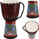 Wood Djembe Drum, 10'' x 19''Carved Mahogany African Drums with Goatskin Drumhead, West African Styled Professional Djembe Hand Drum Musical Instrument for Adults Beginners