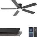 52'' Flush Mount Ceiling Fan with Lights, Space-Saving Low Profile for Low Ceilings, App/Remote Control, Safe Quiet DC Motor for Bedroom Living Room, Dimmable, Black