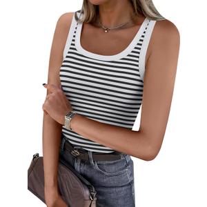 ANRABESS Womens Sleeveless Scoop Neck Tank Top Ribbed Fitted Summer Basic Slim Cute Tops 2026 Black White Small