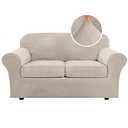 H.VERSAILTEX Real Velvet Plush 3 Piece Stretch Sofa Covers Couch Covers for 2 Cushion Couch Loveseat Covers Width Up to 72 Inch Feature Thick Soft Stay in Place (Medium Sofa, French Oak)