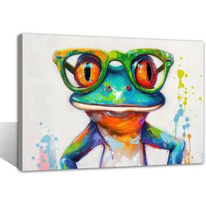 TIEHAOMAI Frog Canvas Wall Art Colorful Animals Paintings Abstract Frog Posters Animals Wearing Glasses Picture Prints for Living Room DecorAnimal-1,16x24inch (40x60cm)