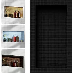 16'' x 28'' Shower Niche Insert Tile Ready, Recessed Niche for Shower Wall, Built-in Waterproof Shelf for Bathroom Storage, Matte Black