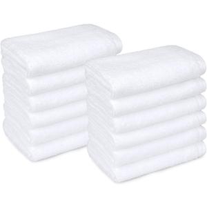 Amazon Basics Cotton Washcloths, Lightweight Quick-Dry, Absorbent Face and Body Towel Set, 12" x 12", White, 12-Pack