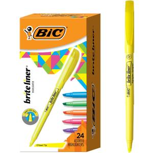 BIC Brite Liner Highlighters with Chisel Tip for Broad and Fine Lines, 24-Count Pack in Assorted Colors
