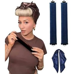 Heatless Hair Curlers Curling Set Overnight Non Heat Hair Curlers Blow Out Foam Jumbo Hair Rollers Set to Sleep for Blowout Long Hair, Silk Head Hair Wrap for Sleeping Heatless Curls Headband Navy