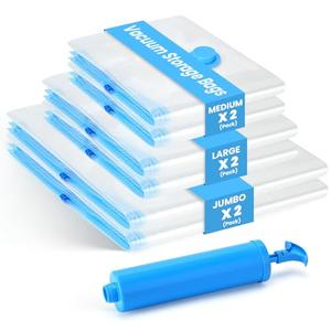 6Pack Thickened Space Saver Vacuum Storage Bags for Clothes with Hand Pump, (2 Jumbo+2 Large+2 Medium) Vacuum Sealed Bags for Clothing, Comforters and Blankets