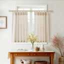 Aersas Short Natural Pinch Pleated Linen Kitchen Curtains 24 Inch Length 2 Panels Set Farmhouse Cafe Light Filtering Small Half Window Drapes for Bathroom Laundry Room RV 26x24