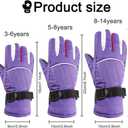 Kids Snow Gloves for Skiing Kids Mitten Winter Waterproof Girls and Boys Snow Gloves for Winter Cold Weather (5-8 years old, Purple)