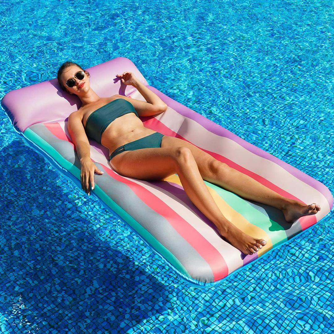 PARENTSWELL Oversized Float 72" x 38", X-Large Fabric-Covered Lounge Chair with Headrest, Inflatable Pool Lounger, Floaties, Party Decorations for Adults