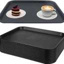 12 Pack Cafeteria Trays, 13 x 10 Inch Plastic Fast Food Serving Trays, Restaurant Black Stackable Serving Platter for Kitchen, Party, Dining