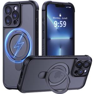 MOCCA Design for iPhone 13 Pro Case with Magnetic Invisible Stand [Full Camera Protection] [Compatible with Magsafe] Military Drop Shockproof Translucent Matte Phone Case Cover 6.1",Black