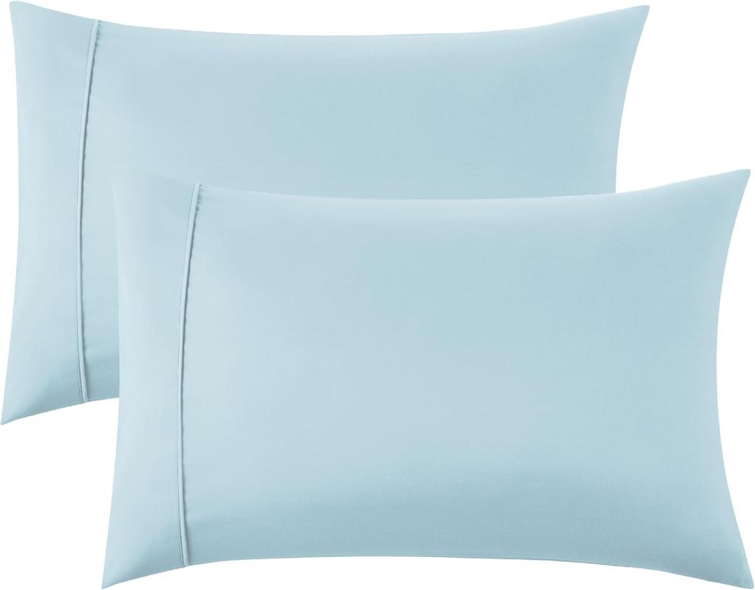 Bedsure Light Blue Pillow Cases Set of 2 - Polyester Microfiber Pillowcase 2 Pack,Super Soft and Cozy Cooling Pillow Case Covers with Envelop Closure,Easy Care Fade Resistant,Queen,20x30 Inches (11 - Winter Sky)