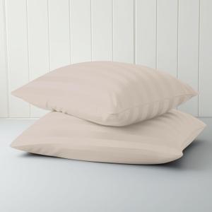 Queen Pillow Cases 4 Pcs,400 Thread Count Sateen Weave Cotton Queen Size Pillow Covers for Home/Hotel (Stripe-Ivory) (Striped Light Beige)