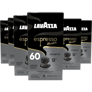 Lavazza Espresso Maestro Ristretto Aluminum Capsules Compatible with Nespresso* Original Machines, Dark Espresso Roast, Arabica and Robusta Blend (60 Capsules) Best Before Date 30/12/2025