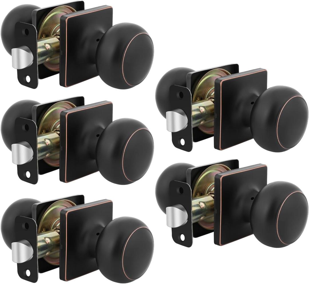 Haidms 5 Packs Bronze Passage Door Knobs, Closet Door Knobs, Oil Rubbed Bronze Passage Door Knob Interior for Closet or Hall
