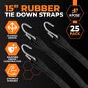 Rubber Bungee Cords with Hooks 25 Pack 15 Inch (23 Max Stretch) Heavy-Duty Black Tie Down Straps for Outdoor, Tarp Covers, Canvas Canopies, Motorcycle, and Cargo - by Xpose Safety