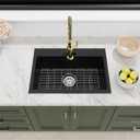 Davivy 27 inch Black Granite Kitchen Sink, 27 x19 Black Quartz Dual Mount Kitchen Sink, Undermount & Drop In Installation, Single Bowl Design
