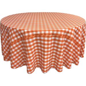 LA Linen Poly Checkered Round Tablecloth, 120-Inch, Orange/White