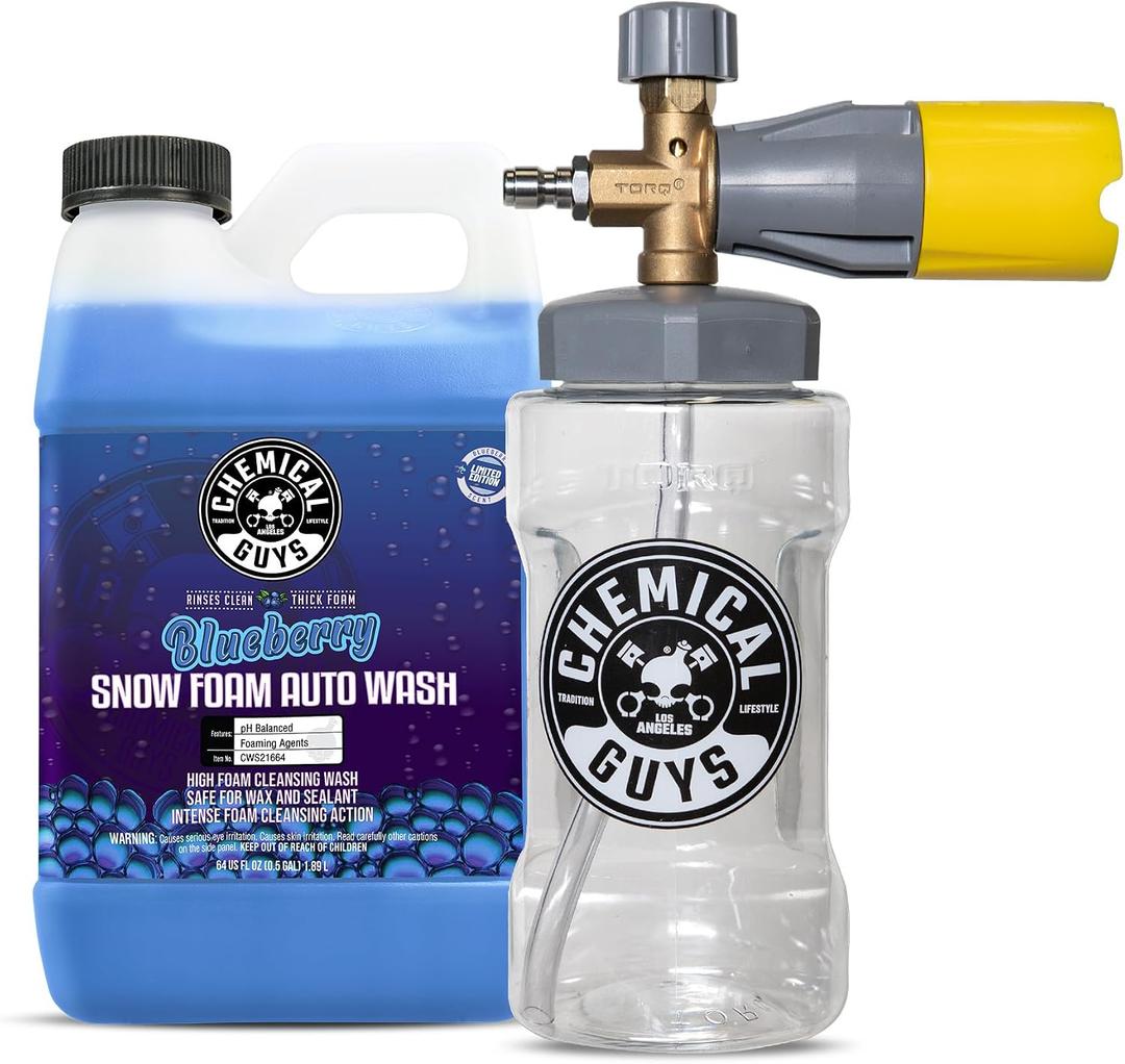 Chemical Guys Big Mouth Max Release Foam Cannon and Blueberry Snow Foam Car Wash Soap, 64 fl oz - Car, Truck, SUV, RV & Boat Wash, Soap Cannon for Pressure Washer, 34 oz Bottle - 2 Items