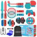 CODOGOY 22 in 1 Switch Sports Accessories Bundle with Carry Bag for Switch Sports Games, Family Accessories Kit Sports Party Pack Compatible with Nintendo Switch/Switch OLED (RED& DARK BLUE)