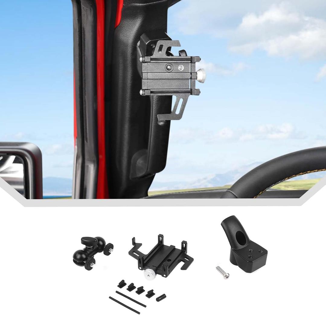 JeCar Grab Handle Phone Mount for 2024+ Jeep Wrangler JL JLU & Gladiator JT A-Pillar Adjustable Metal Cell Phone Holder