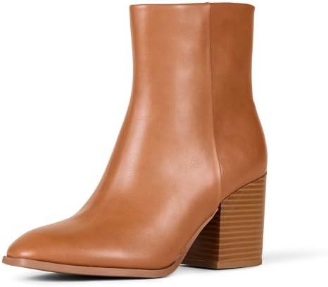 Amazon Essentials Women's Clean Heel Ankle Boots with Side Zipper, Memory Foam Insole (8, Tan)