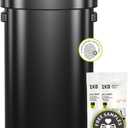 EKO 16-Gallon Round Black Stainless Steel Open Top Trash Can, Large Commercial Waste Bin with Detachable Lid and Carrying Handle, Brushed Metal Garbage Bin for Home, Office, Restaurant, Restroom