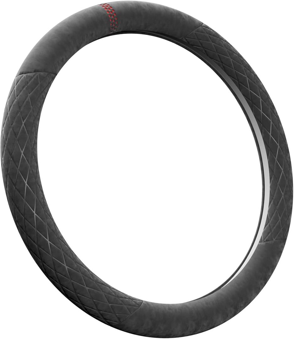 Alcantara Luxury Steering Wheel Cover 14.5" to 15" Fit - Anti-Slip Comfort Grip, Durable Soft Suede-Feel Luxury Material for Men Drivers | Fits Sports Cars, Luxury Cars, Sedans, SUVs and EV 