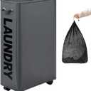 DOKEHOM 29-Inches Enlarged Slim Laundry Basket with Removable Wash Bag on Wheels, Collapsible Rolling Laundry Hamper, Foldable Narrow Corner Clothes Storage Bins (Dark Grey)