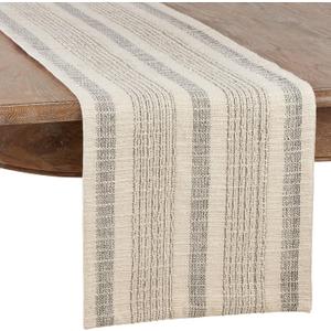 Saro Lifestyle Striped Woven Table Runner, 16"x72", Ivory
