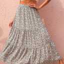 KIRUNDO Maxi Skirts for Women 2026 Summer Boho Floral High Waist Casual Flowy Long Skirt Beach Vacation Cruise Resort Wear (Beige, M)