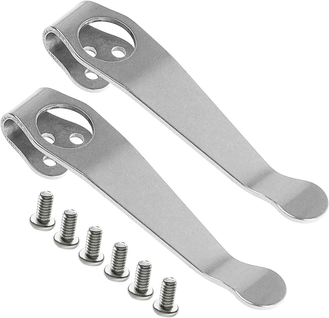 2 Pieces Knife Pocket Back Clip, 3-hole Titanium Alloy Deep Carry Pocket Clip with Screws for Spyderco C81 C10 C11, Stone Wash