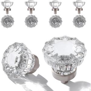 Crystal Cabinet Knobs 8 Pack Clear Glass Pulls for Kitchen Bedroom Bathroom Living Room Furniture, Brushed Nickel Silver Base Old Style Cabinets Closet Dresser Drawers Cupboard Handles Accessories