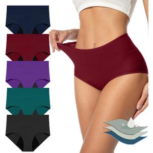Period Underwear for Women High Waisted Cotton Soft Menstrual Period Panties Briefs (Large, Multicolor)
