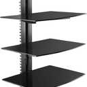 suptek 3 Floating Shelf Wall Bracket with Strengthened Tempered Glass for DVD Players/Cable Boxes/Games Consoles/TV Accessories, 3 Shelves, Black, CS303, 3-Tiers