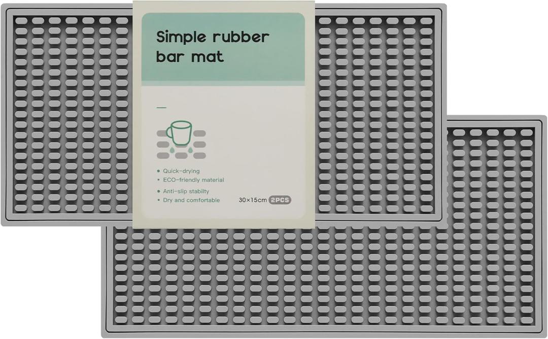 2PCS11.8 * 5.9in Gray Bar Mat, Prevent Cups and Glasses from Sliding and Protect The Surface of The Table from Being Easily Damaged, Suitable for Bars, Home Bars and Coffee Bars (6''X12'-Gray)